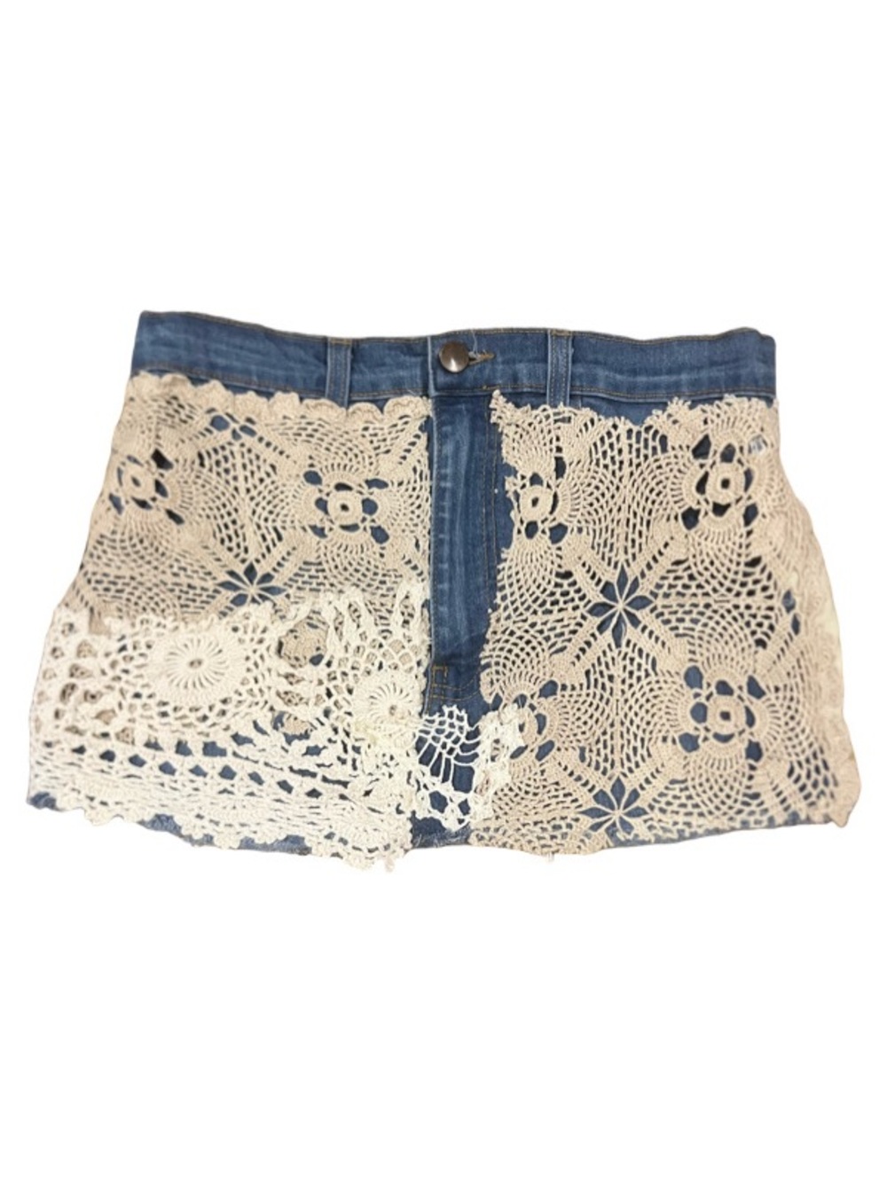 Urban Renewal Denim Crochet Lace Mini Skirt